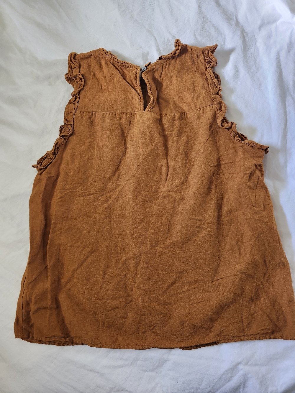 Woven Linen Ruffle Sleeveless Top - Rust - Picture 3 of 6